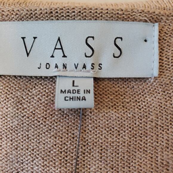 Joan Vass NY Womens L Sleeveless Long Open Cardigan Sweater Vest Stretch Beige - Picture 6 of 9